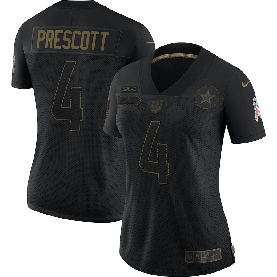 Women's Dallas Cowboys #4 Dak Prescott Black Salute To Service Limited Stitched Jersey（Run Small）
